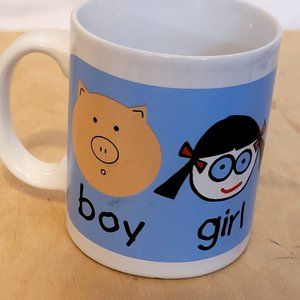 Vintage David and Goliath Coffee Mug Girl Boy Pig Novelty Cup Ceramic 2003